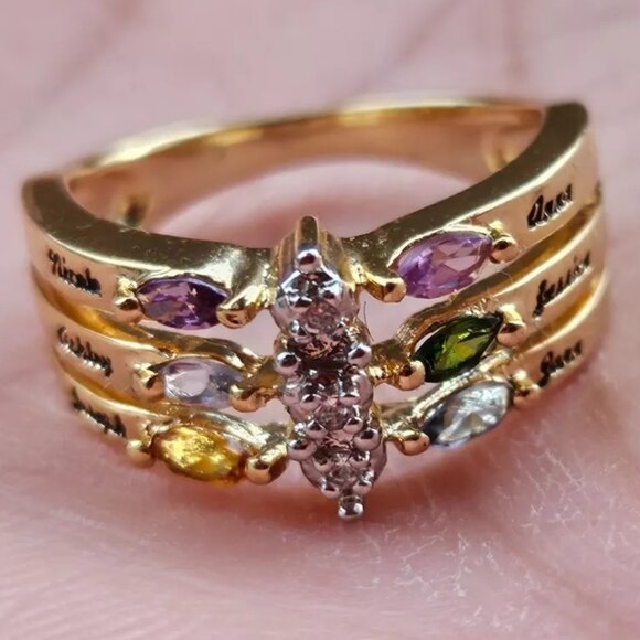 Jewelry - Mix Color Stone Crystal Rhinestone Ring Gold Tone Fashion Jewelry name Engrave